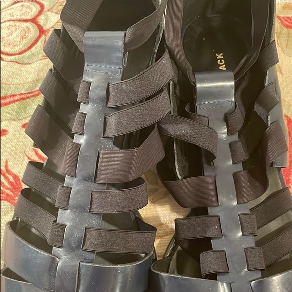 All Black Navy Blue Black Nylon Gladiator Straps Heeled Slip On Shoes - Picture 5 of 11